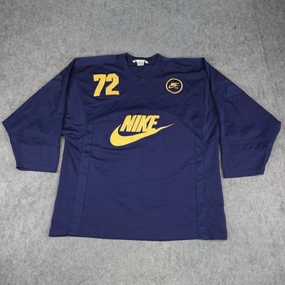 Camiseta deportiva de hockey vintage Nike para hombre XL azul amarillo 72 Swoosh 1972 parche Y2k Foto 1 de 4