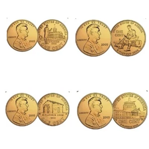 2009 24K Lincoln Penny Bicentennial Gold Plated Set-All Four US Pennies Cent Lot - Picture 1 of 5