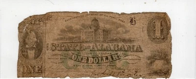Alabama State - $1, 50c, 10c, 5c 1863 Confederate Paper Money - 4 notes - Image 1 of 4