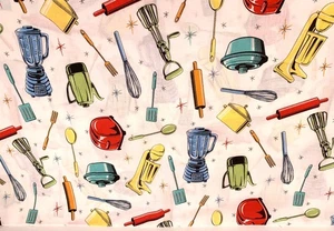 Fabric Traditions Retro Kitchen Fabric Appliances Utensils 1.5 Yards 45" x 55" - Picture 1 of 3