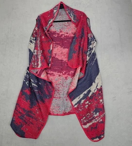 Abstrakter Strick Cardigan Weste Damen Einheitsgröße rot marineblau kuschelig offen Heritage adrett fallend - Bild 1 von 12