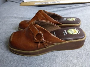 Zapatos Tierra Mujer 6.5 Marrón Cuero Zuecos Mules Plataforma Cuña Comodidad - Imagen 1 de 12