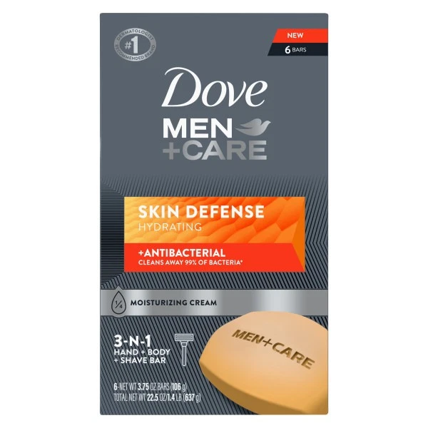 Jabón en barra hidratante antibacteriano Dove Men+Care Skin Defense caducidad 10/2026- paquete de 6 Foto 1 de 1
