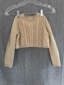 CUPCAKES & CASHMERE - TAN/GOLD GLITTER CABLE KNIT Crop SWEATER GIRLS SIZE 6 - Picture 1 of 6