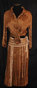 Simon Chang VTG 90s 2 pc Crinkle Sequin Beaded Skirt & Button Top Blouse P12 - Picture 1 of 12