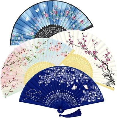 Handheld Fan, 4 PCS Silk Hand Fan Foldable, Hand Fans for Women Foldab... Foto 1 de 4