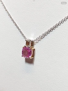 Collana Zaffiro Rosa e Brillante - Oro Bianco e Rosa 18k - Foto 1 di 9