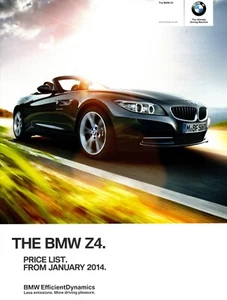 BMW Z4 January 2014 UK Specifications and Price LIst Brochure - Picture 1 of 2