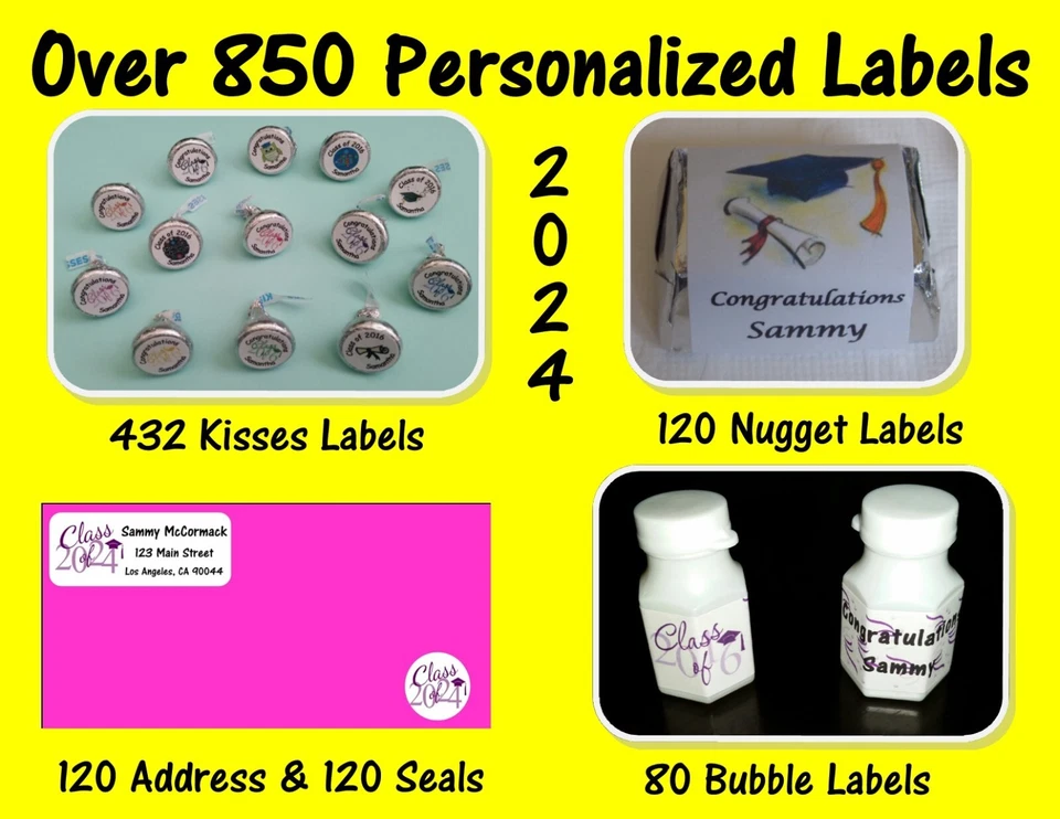 Etiquetas de graduación Hershey Kiss - Tallas Asst - Personalizadas - Favores de fiesta - 2024 Foto 1 de 1
