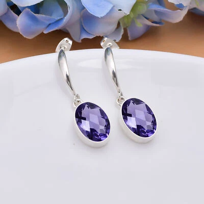 Increíble pendiente de plata de ley 925 maciza de piedras preciosas de iolita joyería bohemia V4458 Foto 1 de 4