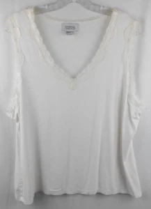 George Womens Plus 22W 24W Arctic White Sleeveless V-Neck Tank Top Lace Trim - Picture 1 of 6