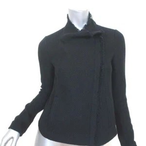 Vince Frayed Edge Scuba Jacket Black Cotton Tweed Size Extra Small - Picture 1 of 8