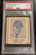 1948 R346 BLUE TINT Warren Spahn (JUST GRADED) PSA 2.5 Good+ Hand Cut #20 Braves
