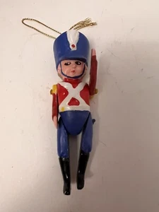 Toy Soldier Christmas Ornament 1980s Hand Painted Joint Movable Arms Legs 4" - Picture 1 of 5