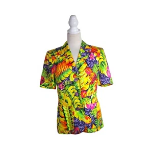 Laurel By Escada Vintage 80's Short Sleeve Jacket Size 38 AU 12 Fruit Print - Foto 1 di 14