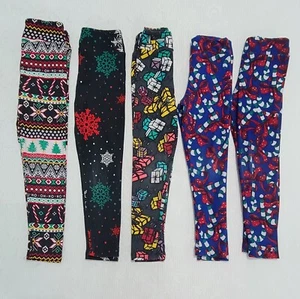 Lularoe kids s/m leggings holiday Christmas lot 5 pair sz 2-8. Snowflake, - Picture 1 of 4