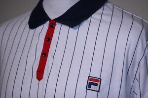 Fila Vertical Striped Polo Shirt - XXL/XXXL/3XL - White/Navy - Pinstripe Mod Top