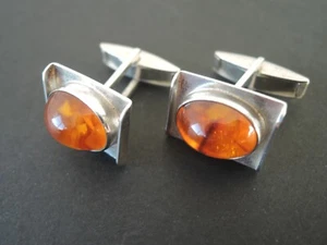 Schöne Bernstein Amber Manschettenknöpfe PB Fischland Cufflinks Silber 835 - Bild 1 von 9