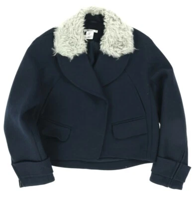 Blazer feminino Carven lã marinho bombardeiro gola de pele sintética tamanho 42 133117 - Imagem 1 de 3