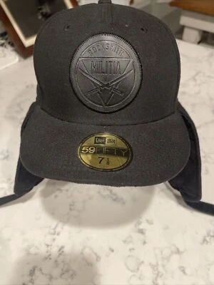 ROCKSMITH Tokyo MILITIA NEW ERA 59 Fifty Hat, Size 7 1/8, Black Ear Flaps  EUC - Image 1 of 4