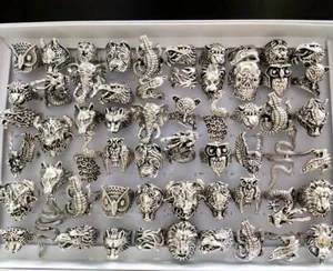 Lotes a granel 50 piezas Dragón Elefante Serpiente Búho Animal Calavera Hombres Punk Rocker Anillos - Imagen 1 de 10