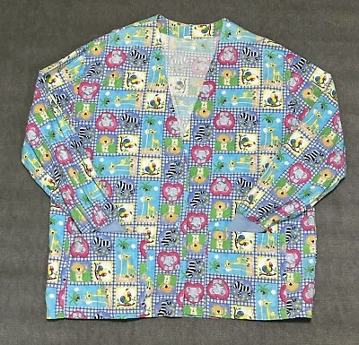 Scrubs of Key West USA sz XL Long Sleeve V Neck Button Top Jungle Safari Animal  - Image 1 of 4