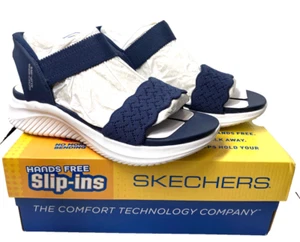 Skechers Slip Ins Ultra Flex Washable Knit Sandals Size 7 Wide Navy New in Box - Picture 1 of 12