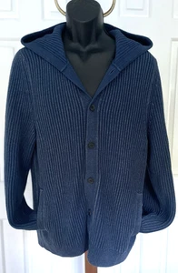 Billy Reid Cardigan Ribbed Bomber Sweater- Men's M-  Cotton/ Alpaca  Blend- Navy - Picture 1 of 15