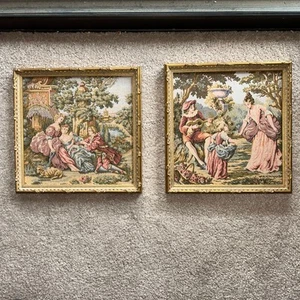 Pair of Vintage Tapestry French Country Framed 10” X 10 1/4” Charming - Picture 1 of 7