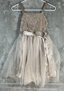 Girls Dress Size 8 year Small Sleeveless straps sequins beige - Picture 1 of 6