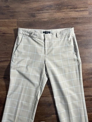 Banana Republic Pants Womens 8 Regular Beige Logan Window Pane Plaid Wool Blend - Image 1 of 4