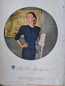 1947 Mujer Nelly Don Largo Faille Vestido Azul Rayón Anuncio De Colección - Imagen 1 de 1