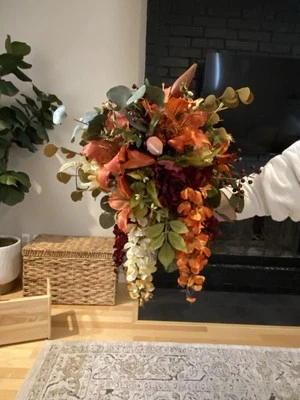 Шелковый свадебный букет оранжевый бордовый 18 «L X 18» W - Изображение 1 из 4