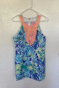Lilly Pulitzer pearl shift dress Wade & Sea Lace Neck vibrant colors. Size 8 - Picture 1 of 14