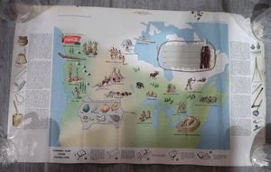 Mapa de Coca-Cola de Estados Unidos en francés con nativos americanos e historia-portada de libro plegable RARO - Imagen 1 de 8