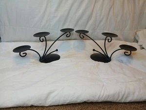 Set of 2 Black Metal Scroll Swirl 3 Candle Holders MCM Look Versatile Easy Care - Picture 1 of 9