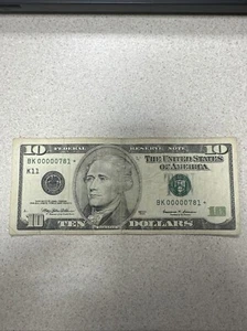 1999 Series $10 Star Note BK00000781* Super Low Serial Number - Picture 1 of 3