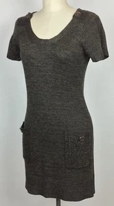 Pink Rose Petite Women's Career Knit Sweater Dress SZ PM Brown Short Sleeve - Picture 1 of 12