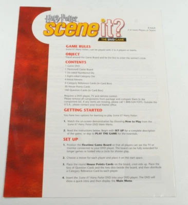 Harry Potter Scene It 1st Edition DVD Trivia Game Replacement Part INSTRUCTIONS - Image 1 of 4