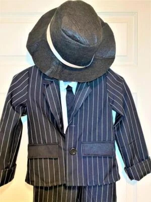 Divertido Disfraz Cabaña Niños Gángster Halloween Rayas Mafia Mafioso Mediano Foto 1 de 4