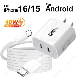 For iPhone 15 16 Pro Samsung PD 40W USB-C Fast Charger Power Adapter Block Cord - Picture 1 of 15