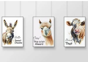 divertente bagno per animali stampe immagini senza cornice A4 set di 3 ciao dolce - Foto 1 di 1