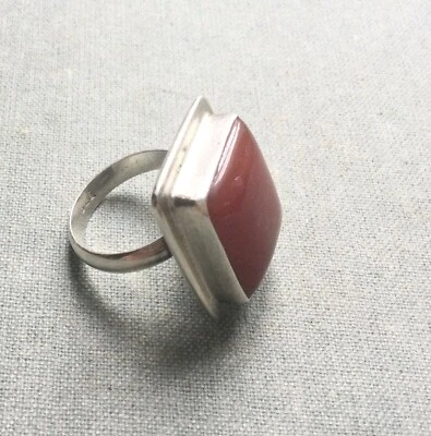 Carnelian 长方形宝石 925 纯银戒指 适用于 Him-Her 7 — 第 1/4 张图片