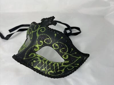 Black & Green New Orleans LA Mardi Gras Masquerade Costume Dress Up Mask - Image 1 of 4