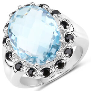 Blue Topaz Rhodium-Plated .925 Sterling Silver Ring 12.49 ctw
