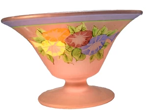 Schönes handemailliertes Kompott aus satiniertem Glas mit Vertiefung in Rosa! Morning Glories! - Bild 1 von 3