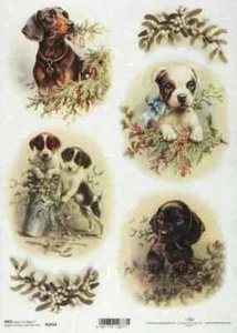 Papel de arroz ITD A/4 para decoupage - perros de Navidad - Imagen 1 de 2