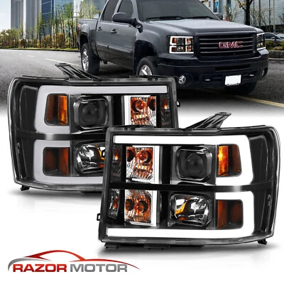 for 2007-13 GMC Sierra 1500 2500 3500HD Black Dual LED Tube Projector Headlights - Image 1 of 4