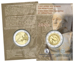 GRIECHENLAND 2 EURO 2020 - 2500 JAHRE SCHLACHT BEI DEN THERMOPYLEN COINCARD - Bild 1 von 1
