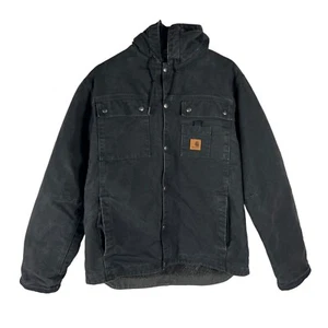 Carhartt Multi-Pocket Sandstone Jacket Sherpa Lined Embroidered Size M J284 BLK - Picture 1 of 8